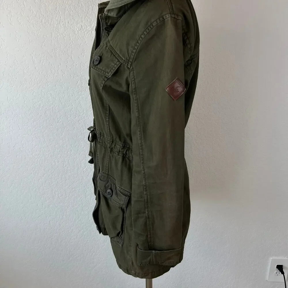 Vintage Y2K Hollister Army Jacket Hooded Bird Logo Utility Medium Bella Swan - Picture 10 of 15